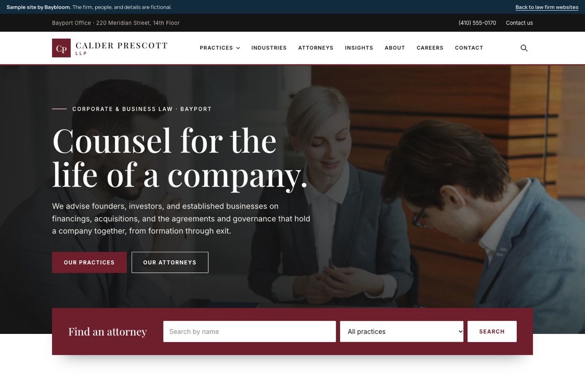 Home page of the Calder Prescott sample site